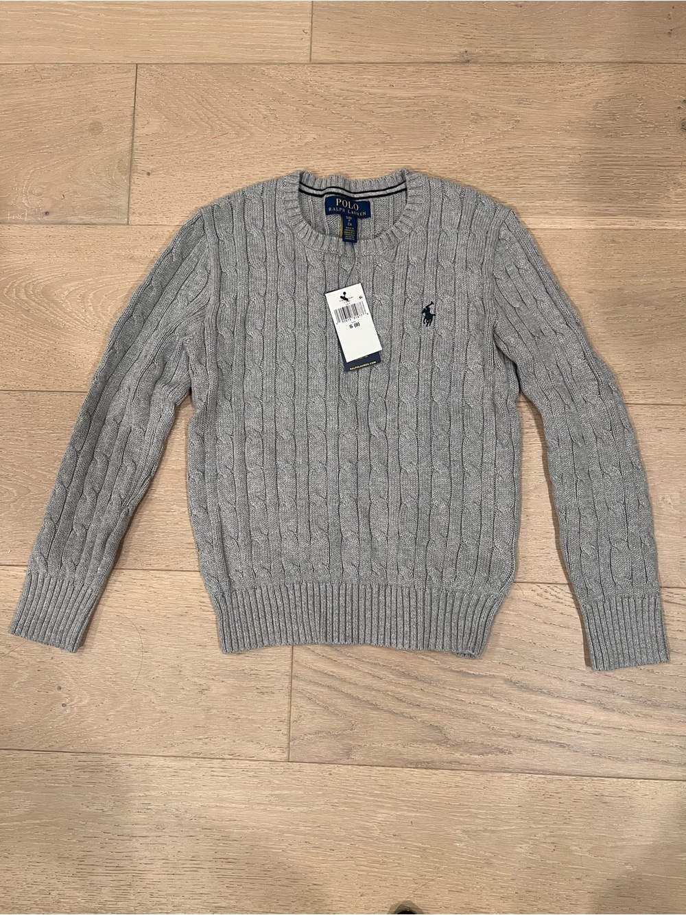 Polo by Ralph Lauren Light Gray Cable Knit Crewneck Sweater